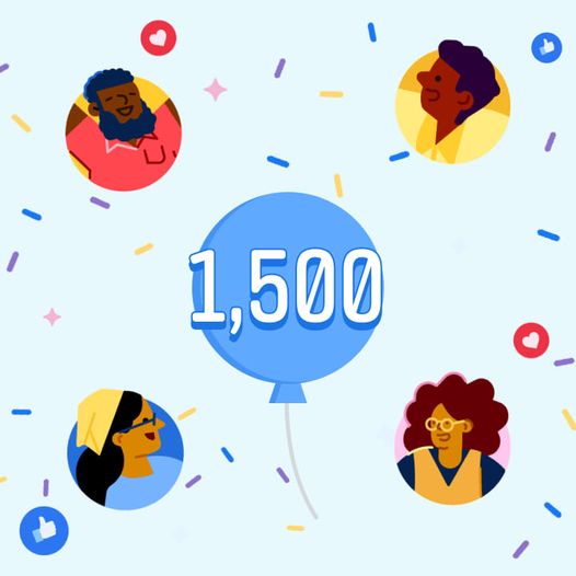 [Image description: 1500 followers achievement from Facebook. End description.]